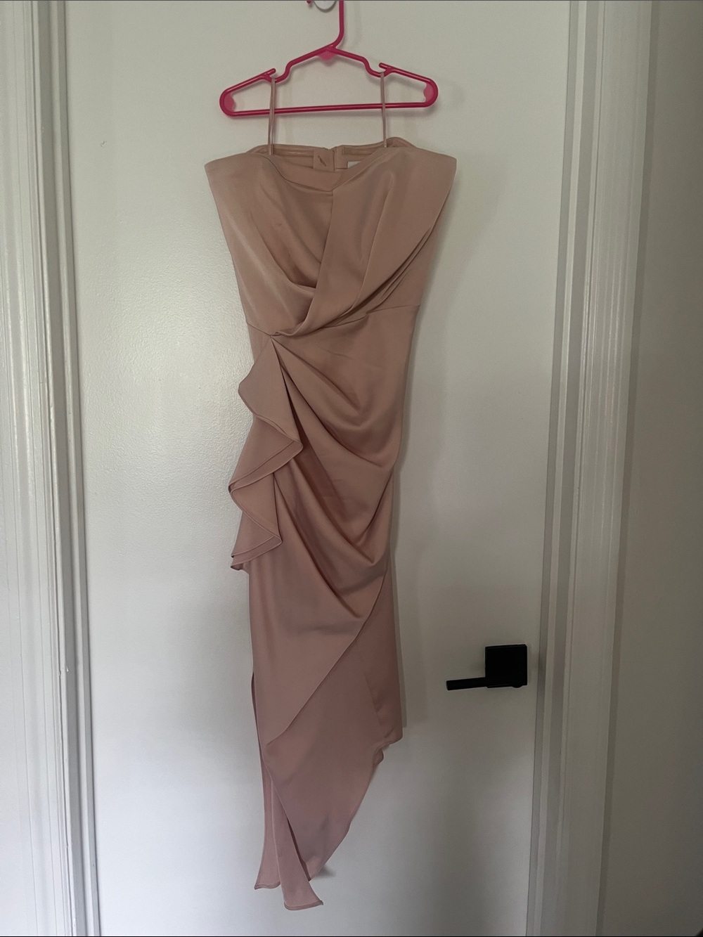 C/MEO Collective No Less Strapless Draped Ruffle Midi Dress - Shell - Sz M